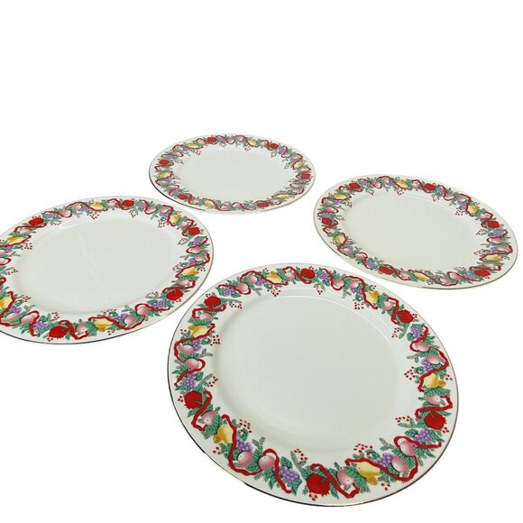 Royal Seasons Christmas Dinner Plates 10.5 Inches Fruit Ribbon Design Set - Picture 5 of 5